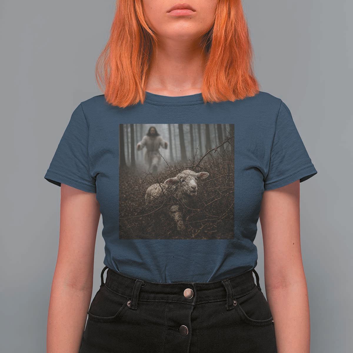 Christian Biblical Parable Of Lost Sheep Scene T Shirt For Women Funny Photo