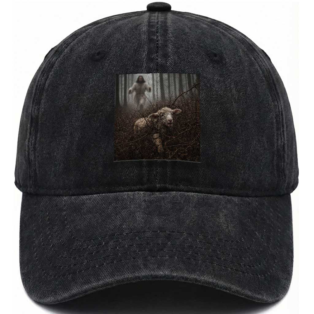 Christian Biblical Parable Of Lost Sheep Scene Washed Cotton Baseball Cap Funny Photo