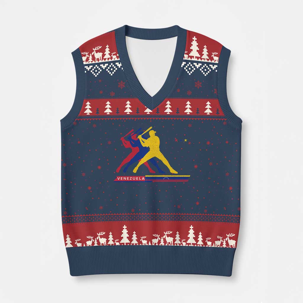 Baseball Venezuela Sport Fan Venezuelan Flag Batter Player V-Neck Knit Sweater Vest