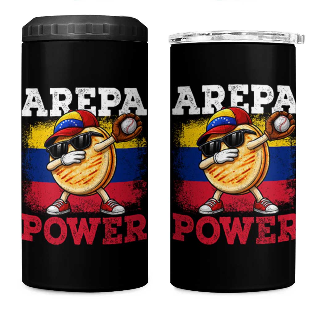 Funny Arepa Power Venezuela Baseball Lover 4 in 1 Can Cooler Tumbler Cute Dabbing Arepa