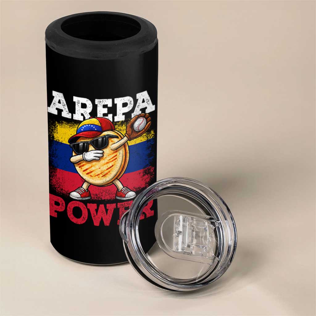 Funny Arepa Power Venezuela Baseball Lover 4 in 1 Can Cooler Tumbler Cute Dabbing Arepa
