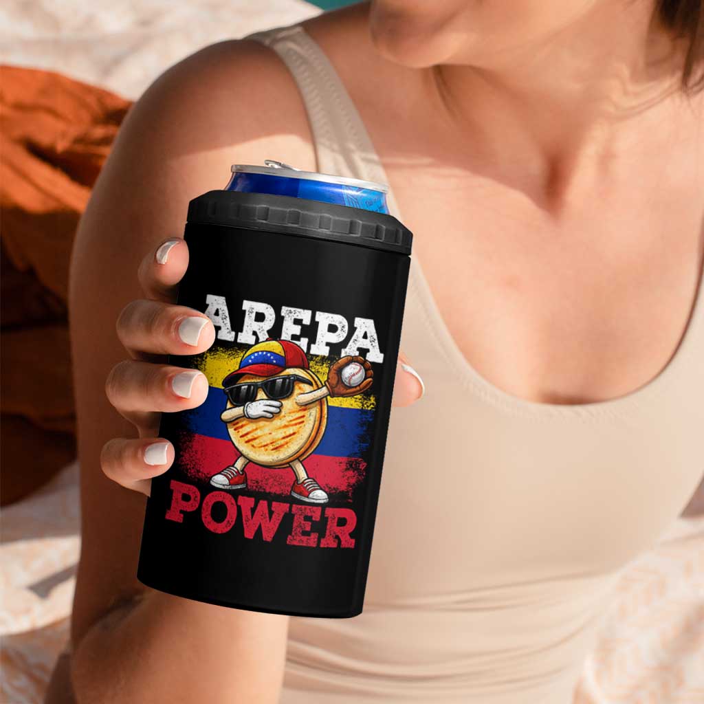 Funny Arepa Power Venezuela Baseball Lover 4 in 1 Can Cooler Tumbler Cute Dabbing Arepa