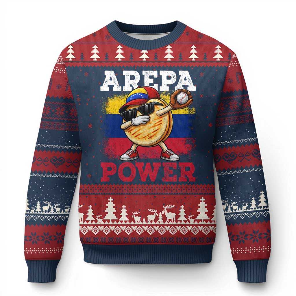Funny Arepa Power Venezuela Baseball Lover Ugly Christmas Sweater Cute Dabbing Arepa