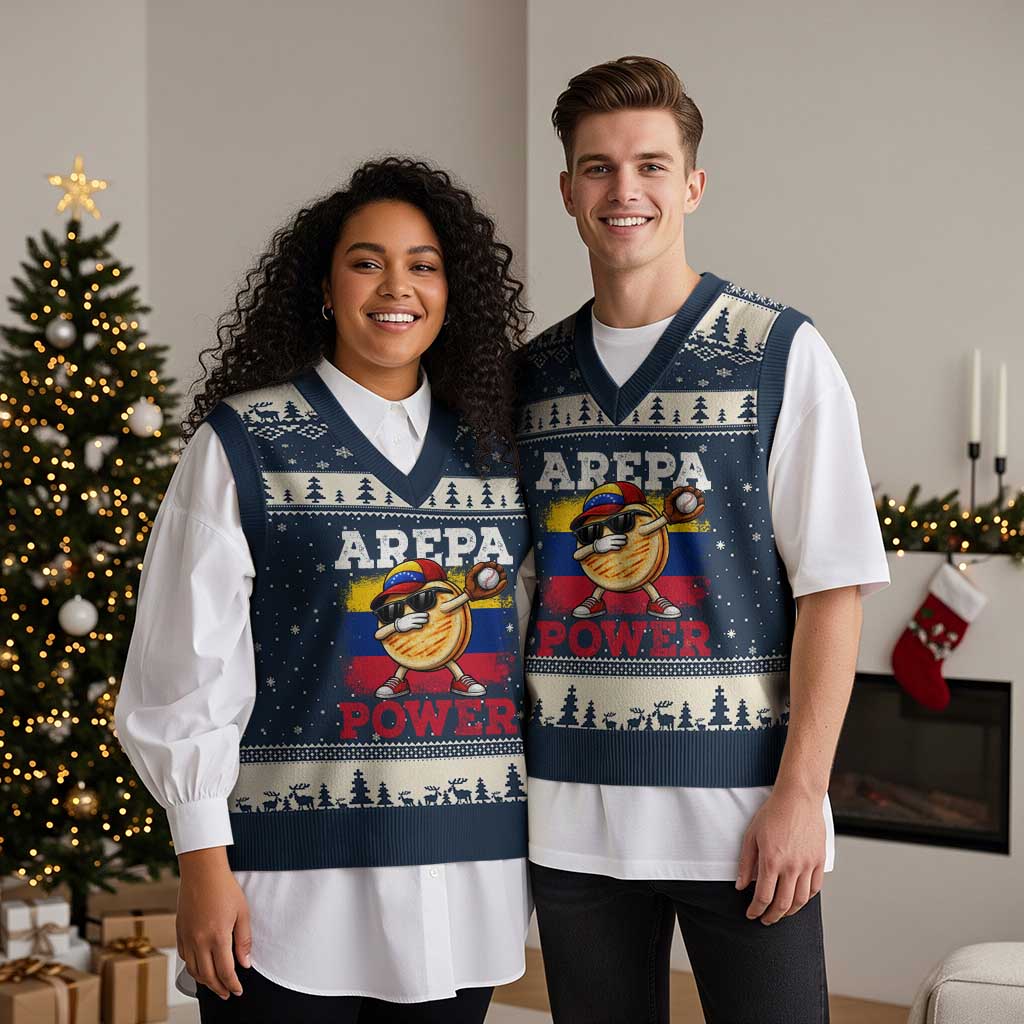 Funny Arepa Power Venezuela Baseball Lover V-Neck Knit Sweater Vest Cute Dabbing Arepa