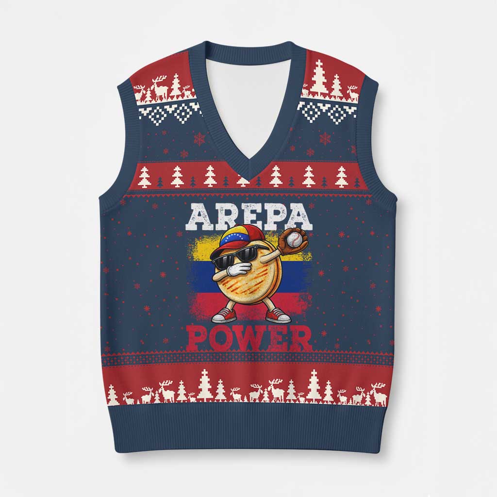 Funny Arepa Power Venezuela Baseball Lover V-Neck Knit Sweater Vest Cute Dabbing Arepa