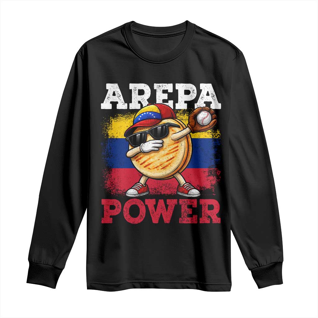 Funny Arepa Power Venezuela Baseball Lover Long Sleeve Shirt Cute Dabbing Arepa