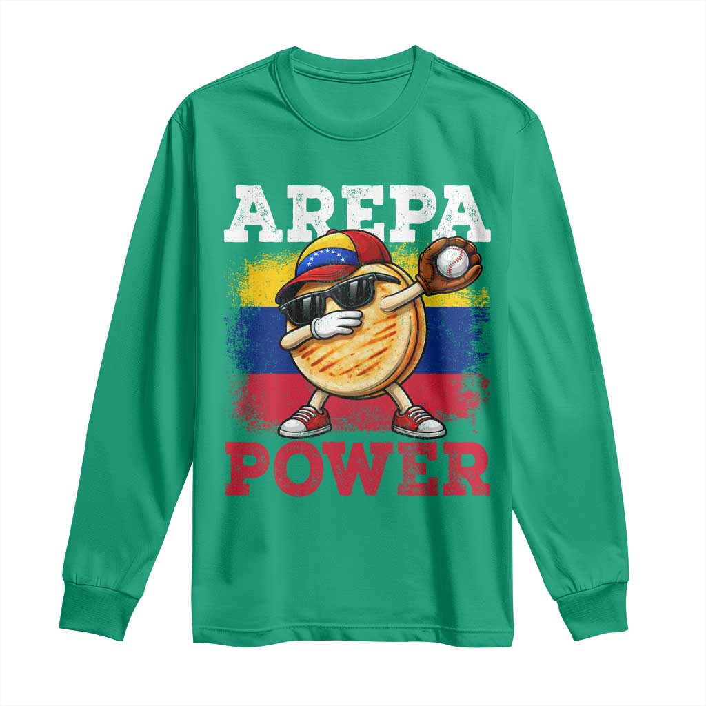 Funny Arepa Power Venezuela Baseball Lover Long Sleeve Shirt Cute Dabbing Arepa