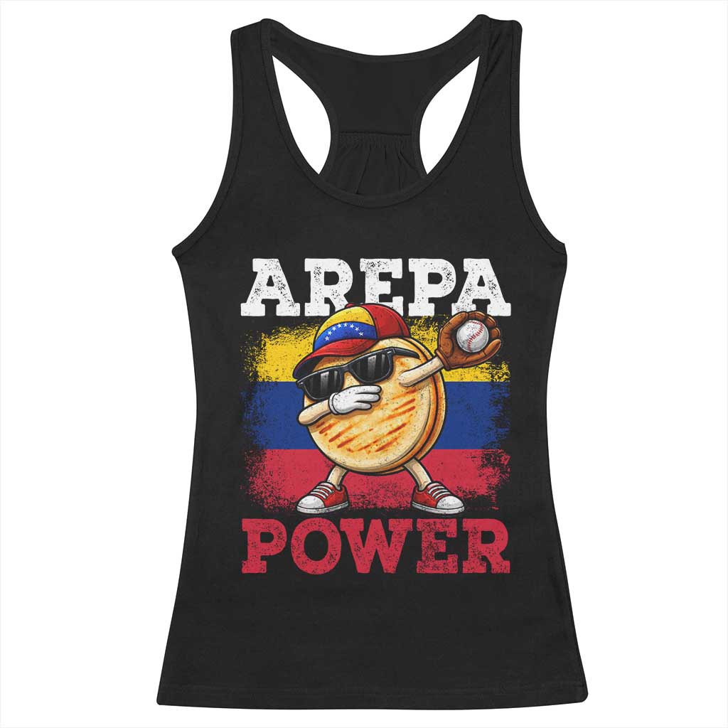 Funny Arepa Power Venezuela Baseball Lover Racerback Tank Top Cute Dabbing Arepa