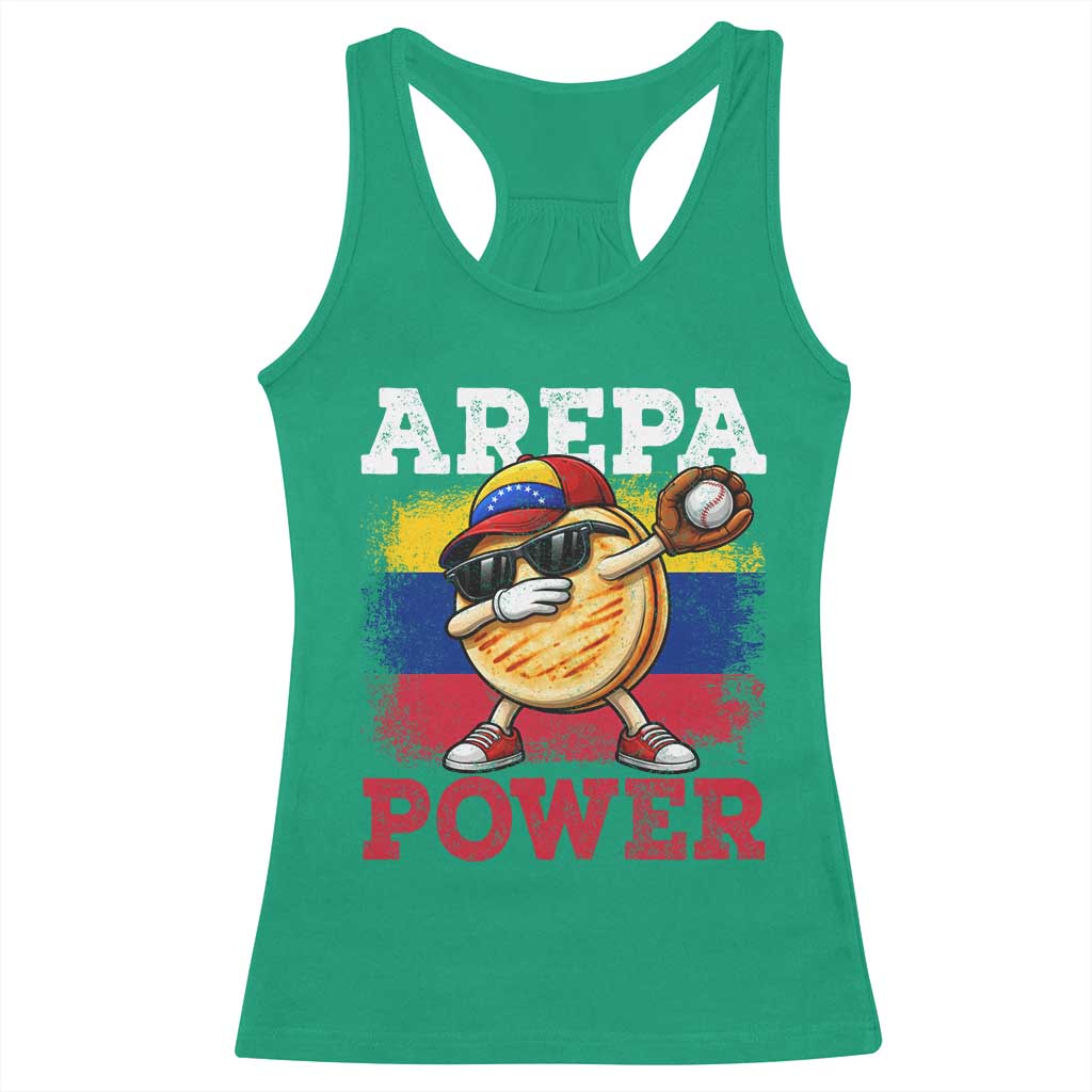Funny Arepa Power Venezuela Baseball Lover Racerback Tank Top Cute Dabbing Arepa