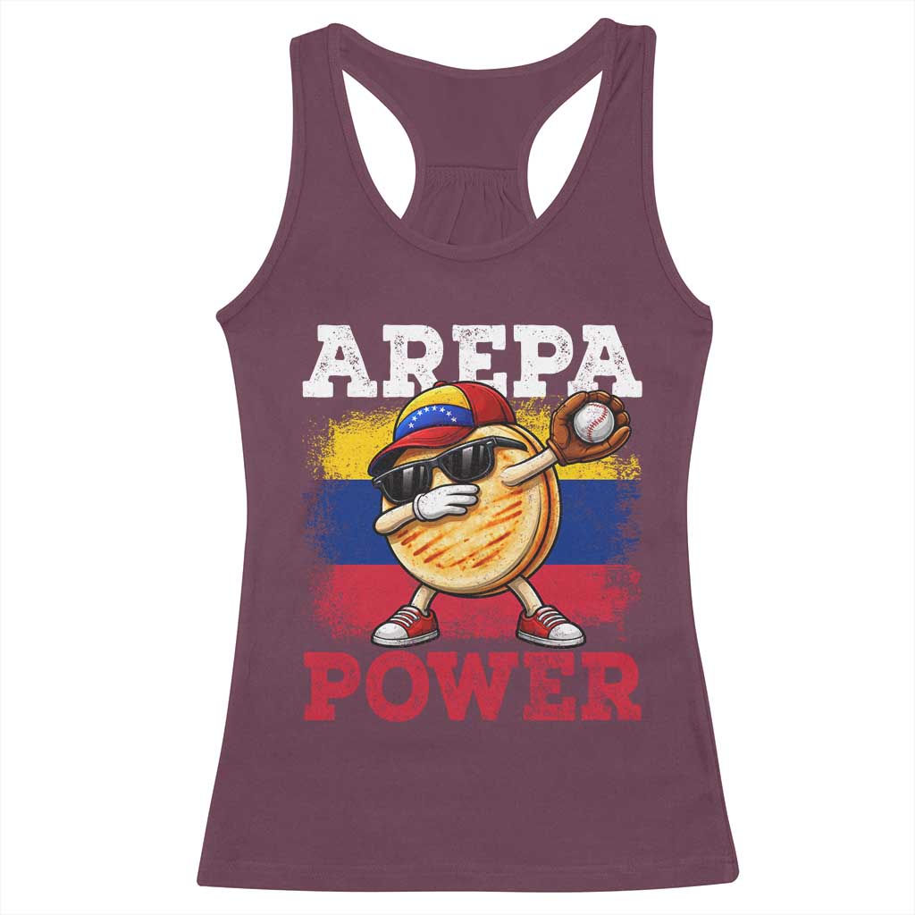 Funny Arepa Power Venezuela Baseball Lover Racerback Tank Top Cute Dabbing Arepa