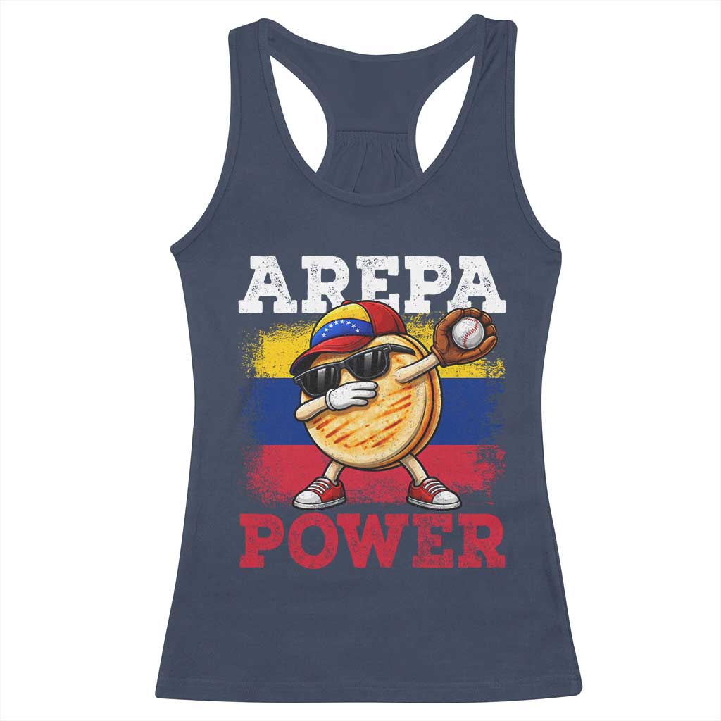 Funny Arepa Power Venezuela Baseball Lover Racerback Tank Top Cute Dabbing Arepa