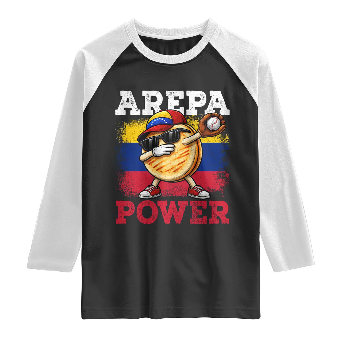 Funny Arepa Power Venezuela Baseball Lover Raglan Shirt Cute Dabbing Arepa