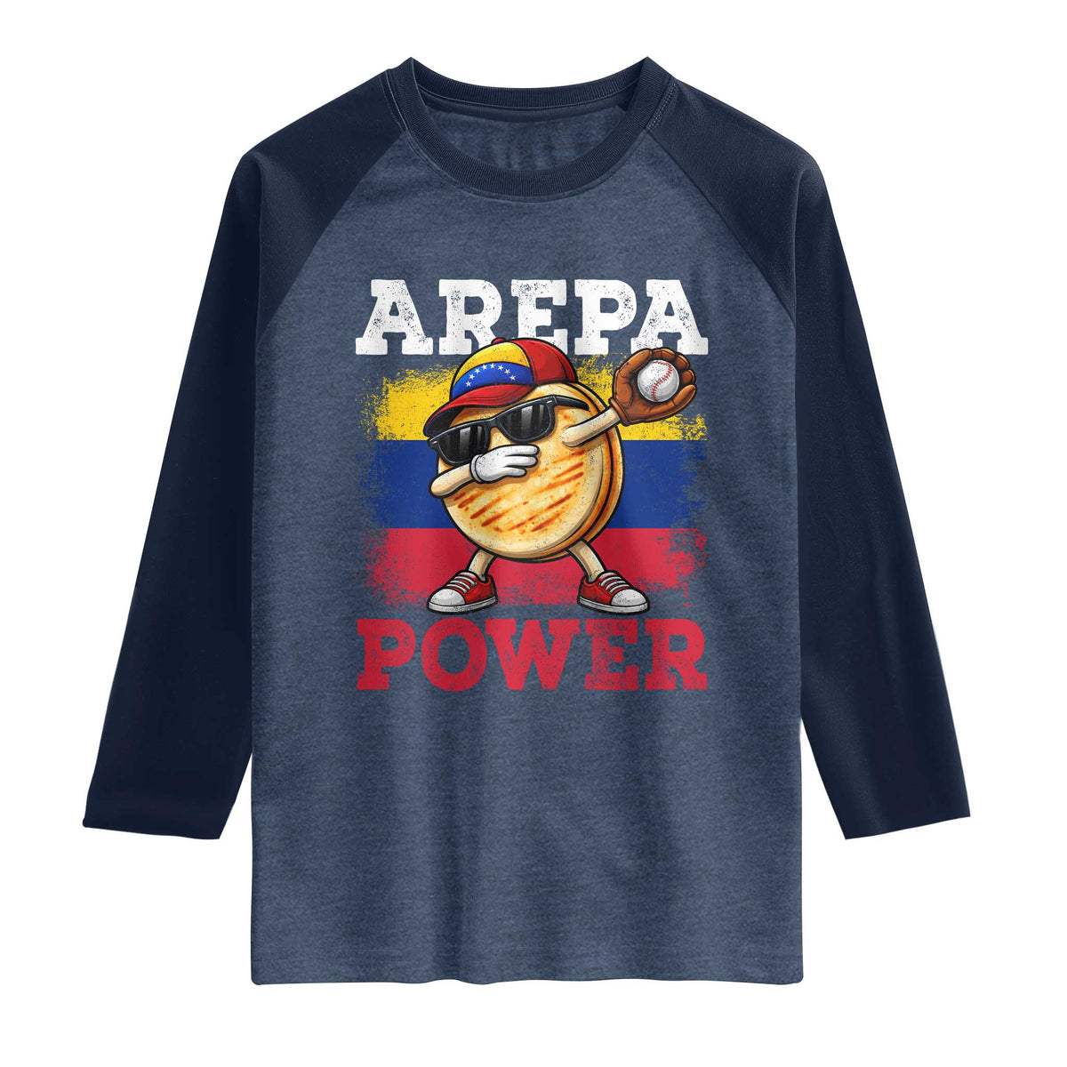 Funny Arepa Power Venezuela Baseball Lover Raglan Shirt Cute Dabbing Arepa