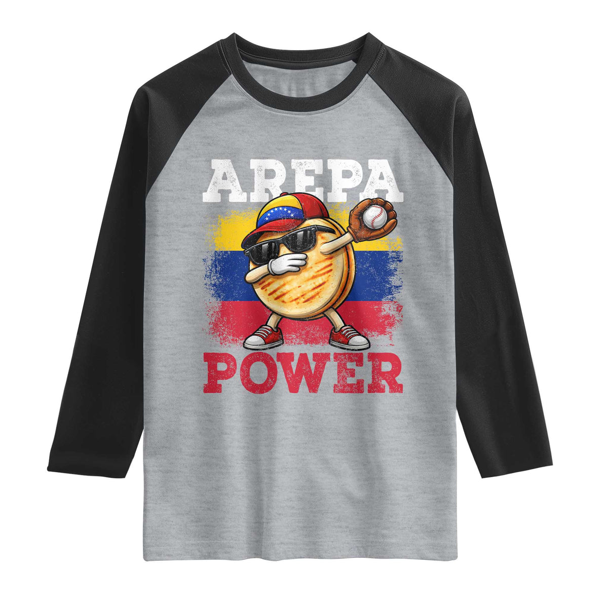 Funny Arepa Power Venezuela Baseball Lover Raglan Shirt Cute Dabbing Arepa
