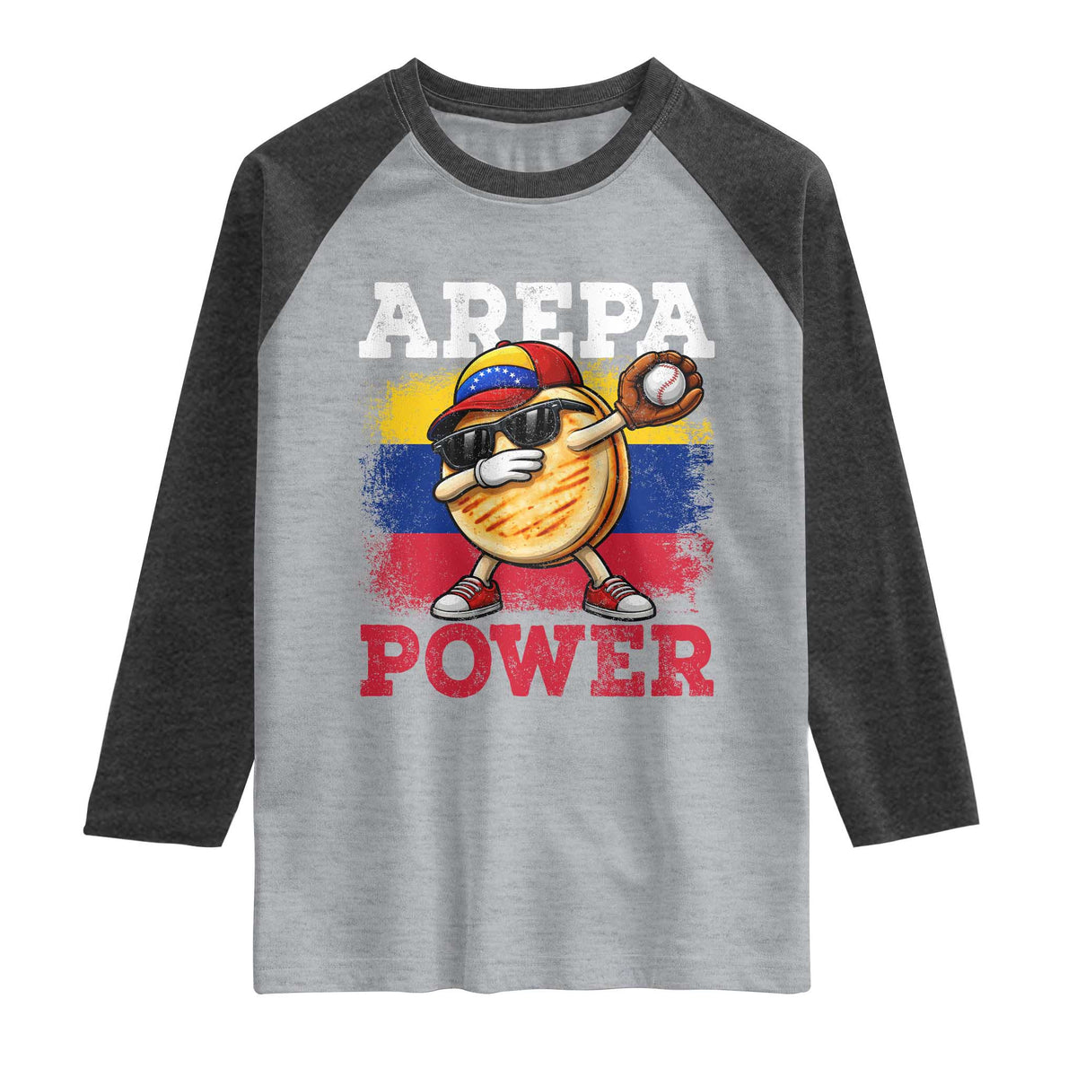 Funny Arepa Power Venezuela Baseball Lover Raglan Shirt Cute Dabbing Arepa