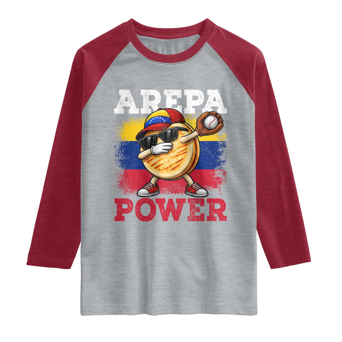 Funny Arepa Power Venezuela Baseball Lover Raglan Shirt Cute Dabbing Arepa