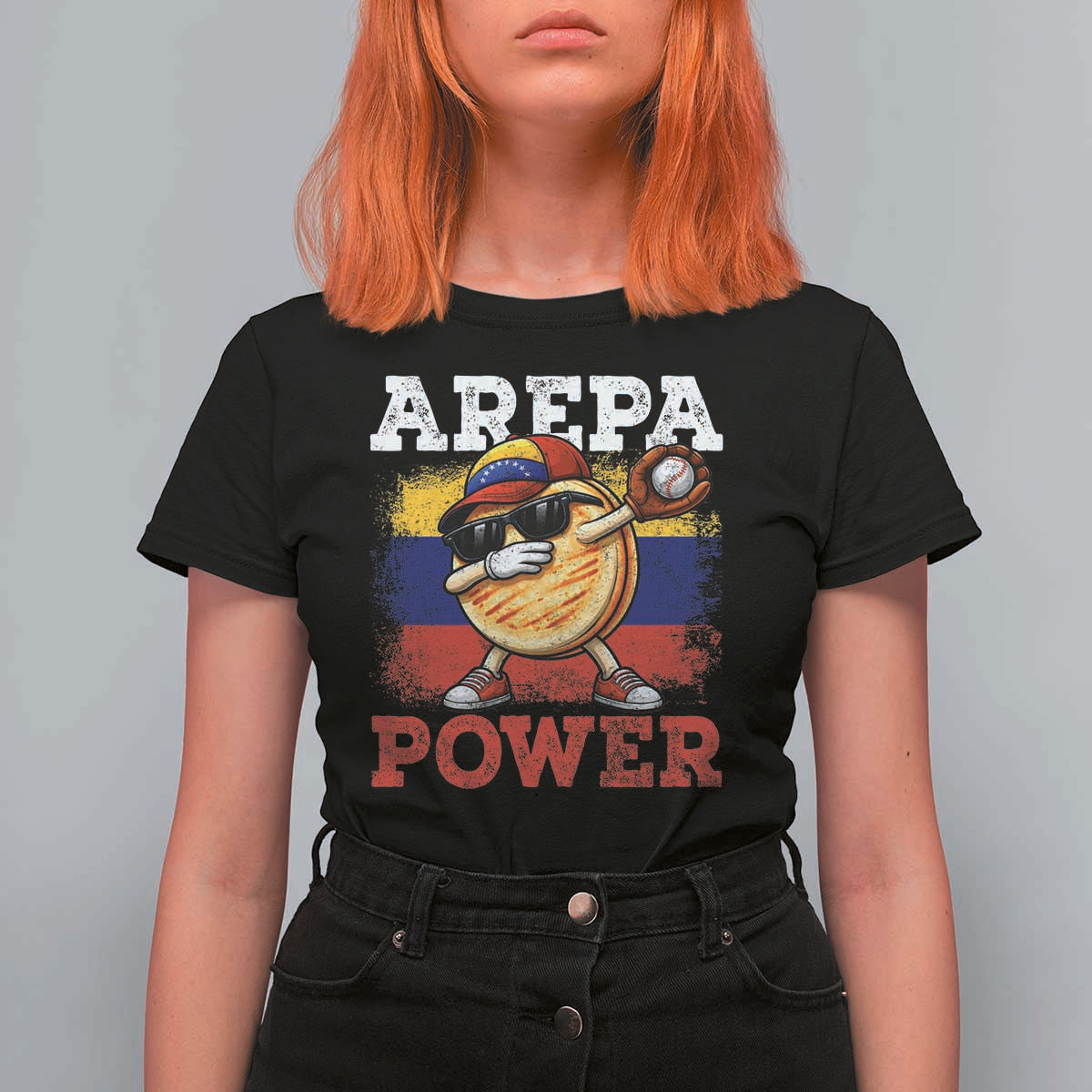 Funny Arepa Power Venezuela Baseball Lover T Shirt For Women Cute Dabbing Arepa