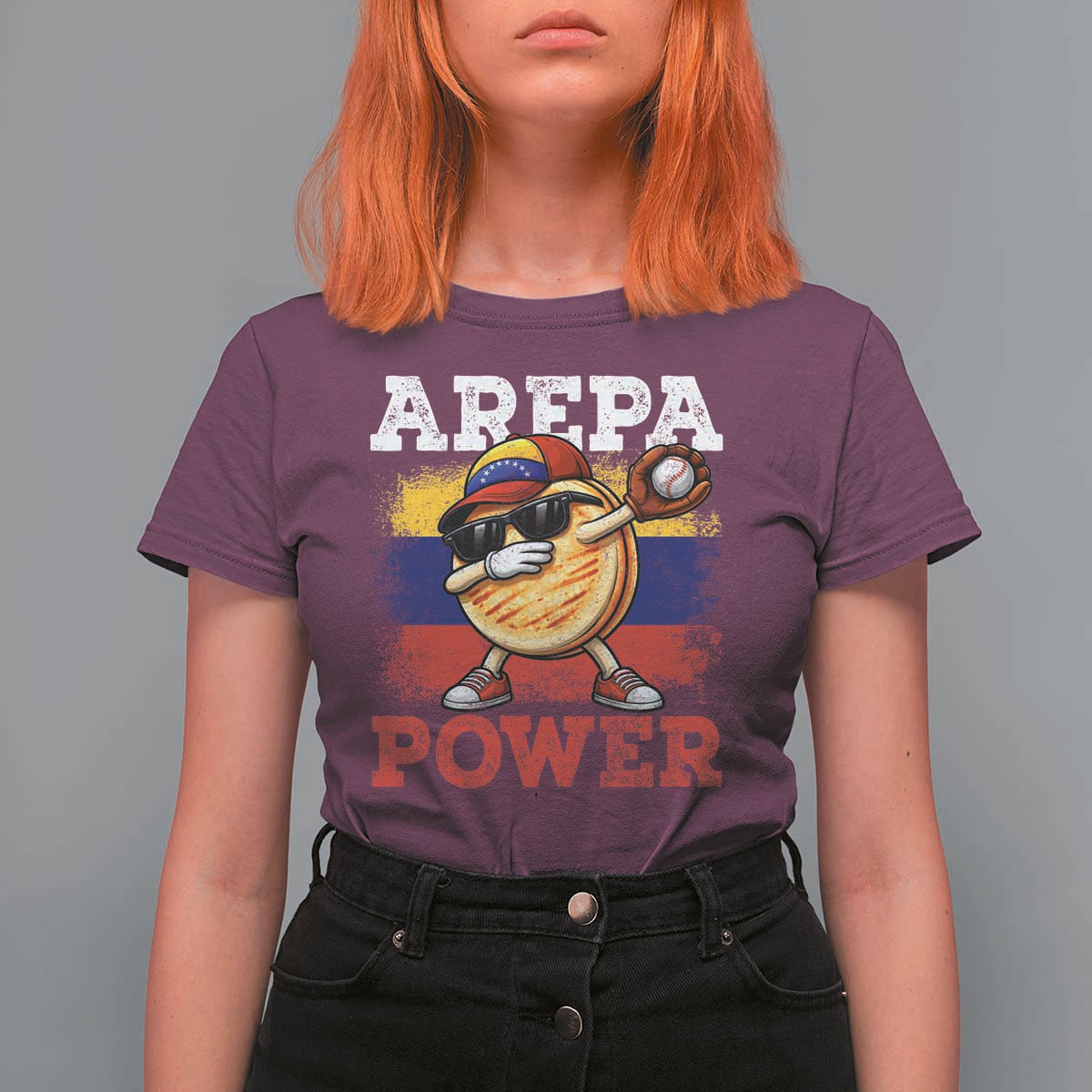 Funny Arepa Power Venezuela Baseball Lover T Shirt For Women Cute Dabbing Arepa