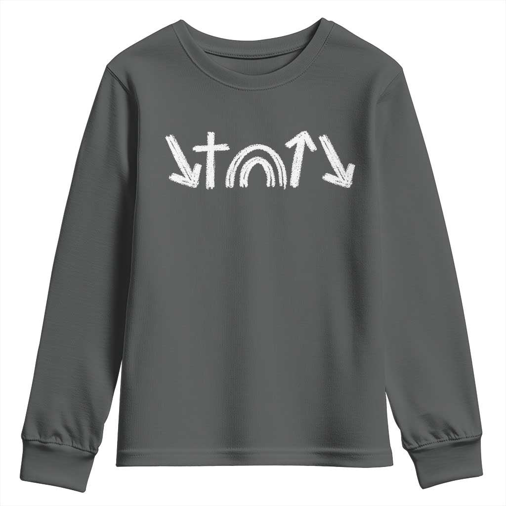 Christian Easter Youth Sweatshirt 5 Gospel Symbols He Came Died Rose Ascended Jesus