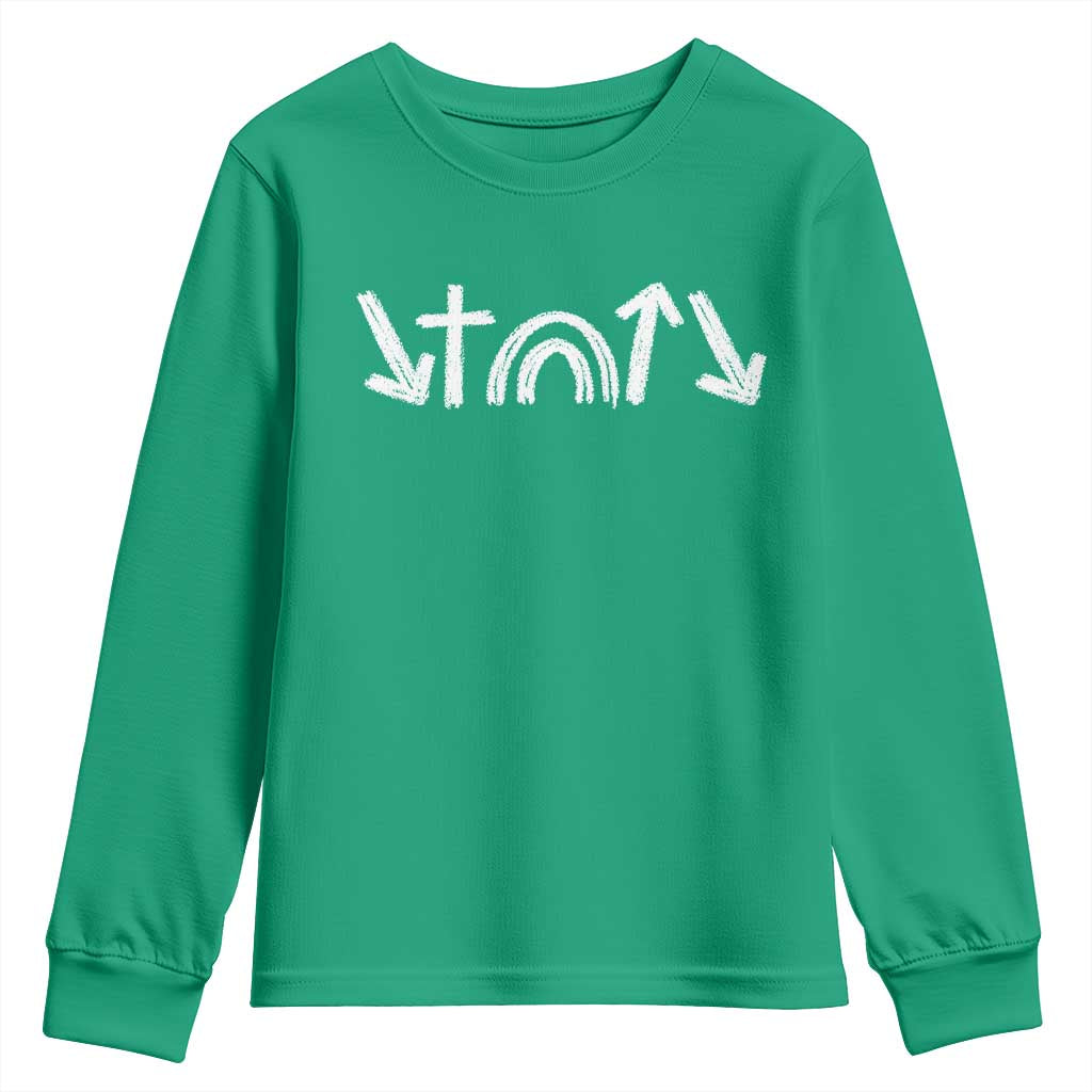Christian Easter Youth Sweatshirt 5 Gospel Symbols He Came Died Rose Ascended Jesus