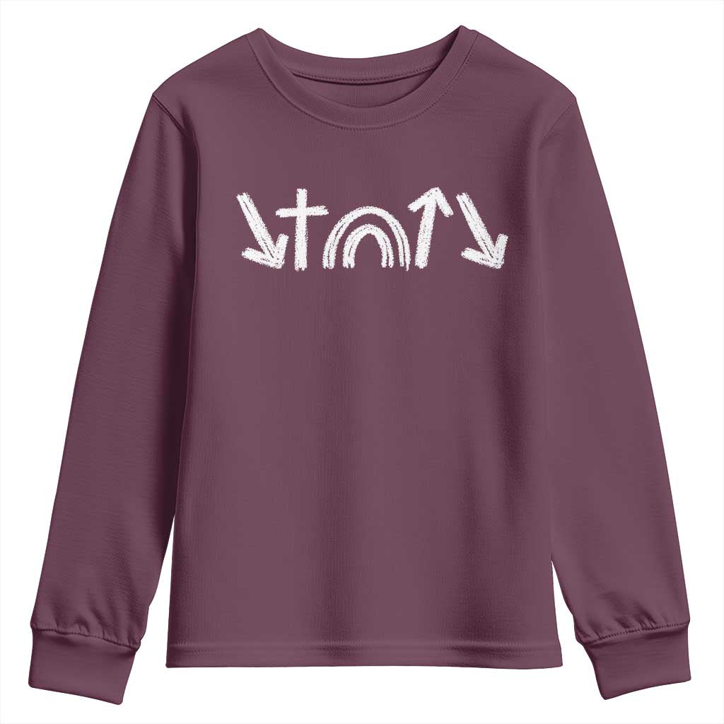 Christian Easter Youth Sweatshirt 5 Gospel Symbols He Came Died Rose Ascended Jesus