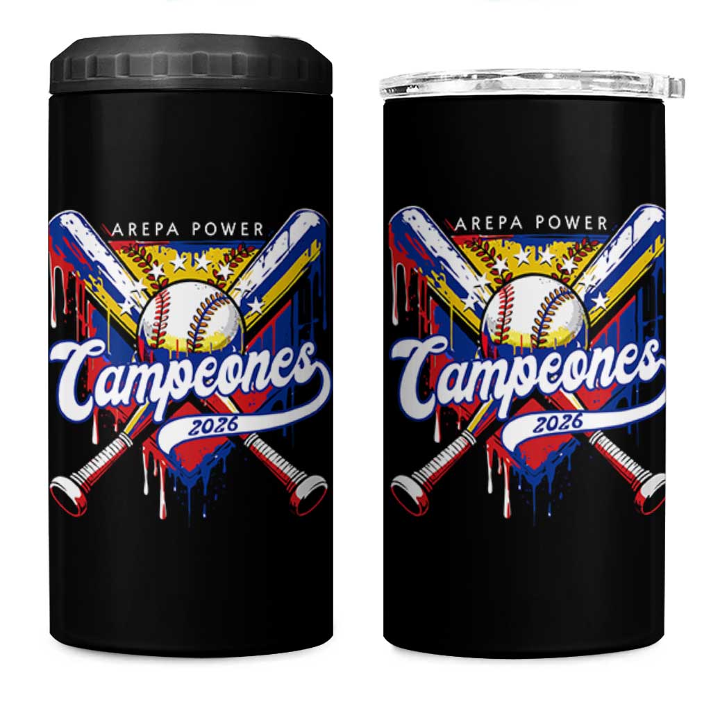 Venezuela Campeones Baseball Championship 2026 4 in 1 Can Cooler Tumbler Home Plate Drip