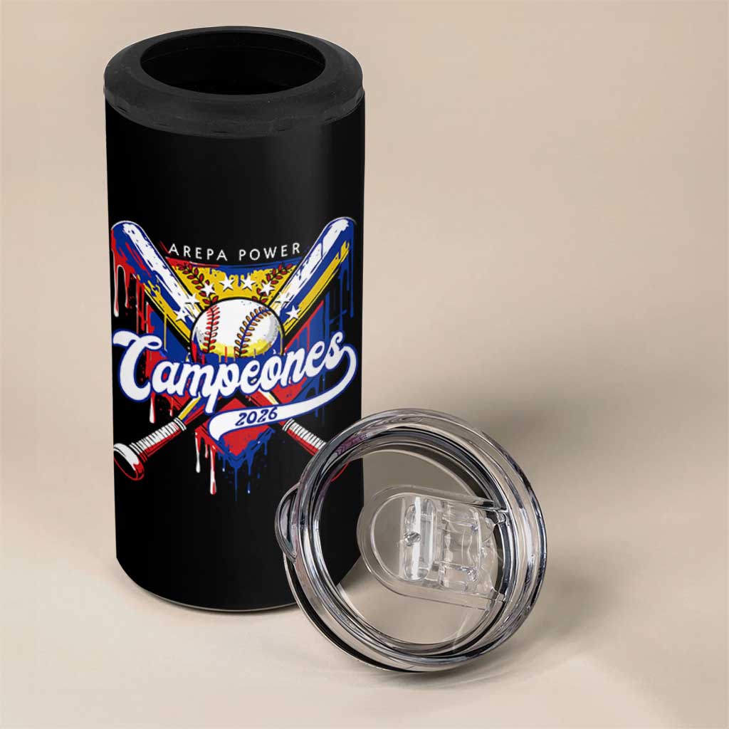 Venezuela Campeones Baseball Championship 2026 4 in 1 Can Cooler Tumbler Home Plate Drip