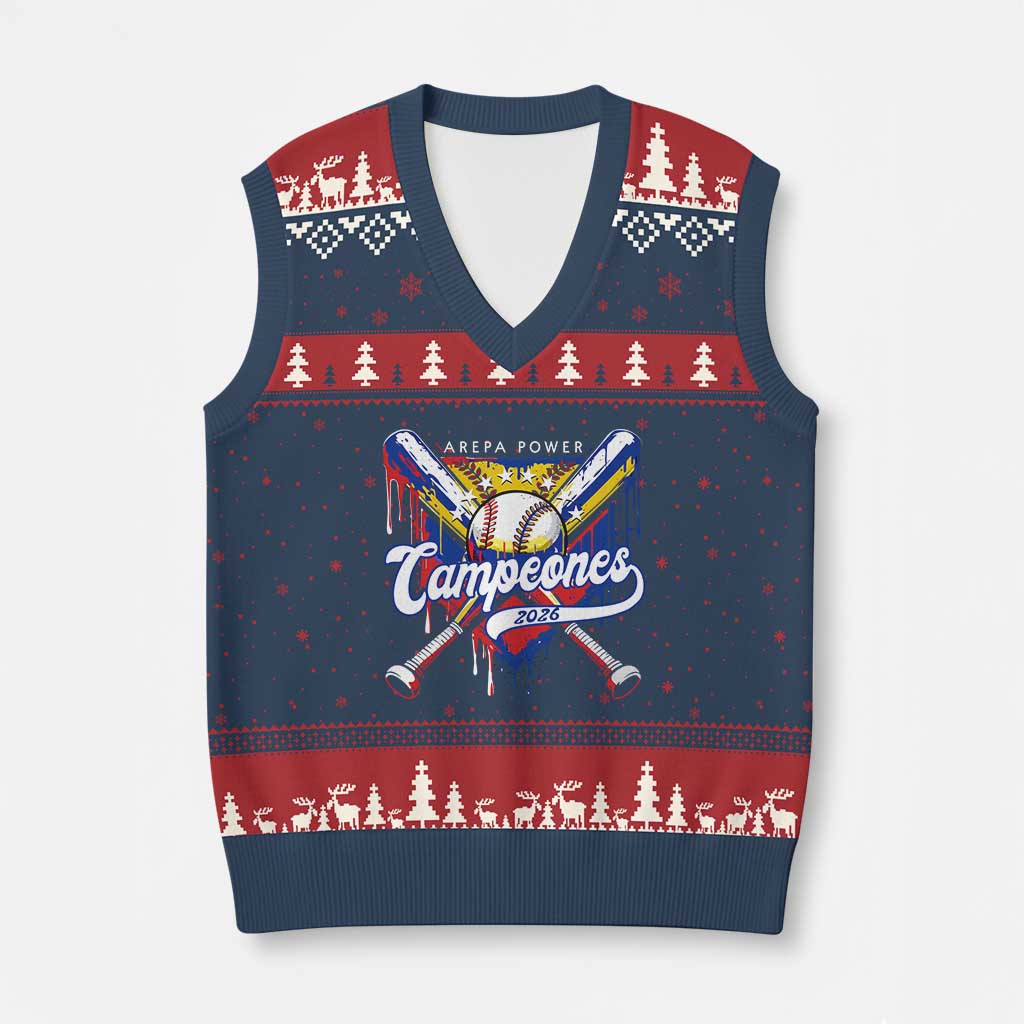 Venezuela Campeones Baseball Championship 2026 V-Neck Knit Sweater Vest Home Plate Drip