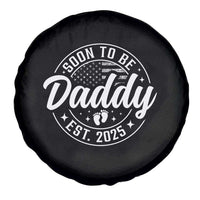 Funny Promoted To Daddy 2025 Spare Tire Cover Newborn Vintage American Flag Baby Footprint
