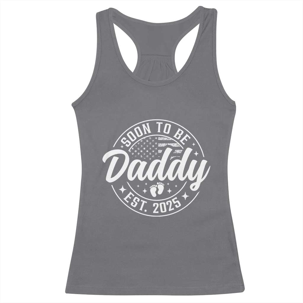 Funny Promoted To Daddy 2025 Racerback Tank Top Newborn Vintage American Flag Baby Footprint