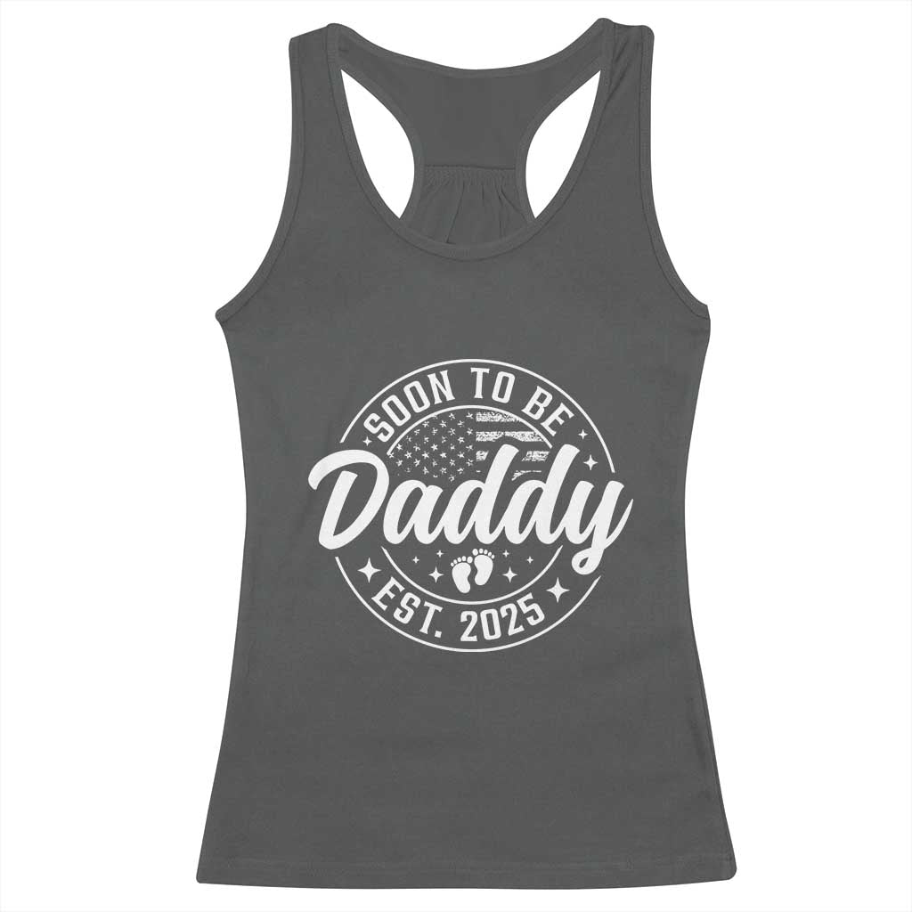 Funny Promoted To Daddy 2025 Racerback Tank Top Newborn Vintage American Flag Baby Footprint