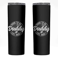 Funny Promoted To Daddy 2025 Skinny Tumbler Newborn Vintage American Flag Baby Footprint