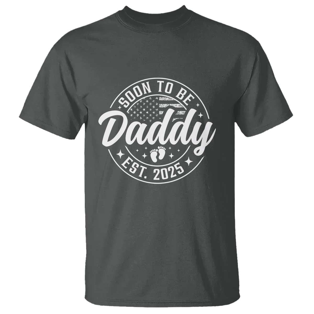 Funny Promoted To Daddy 2025 T Shirt Newborn Vintage American Flag Baby Footprint