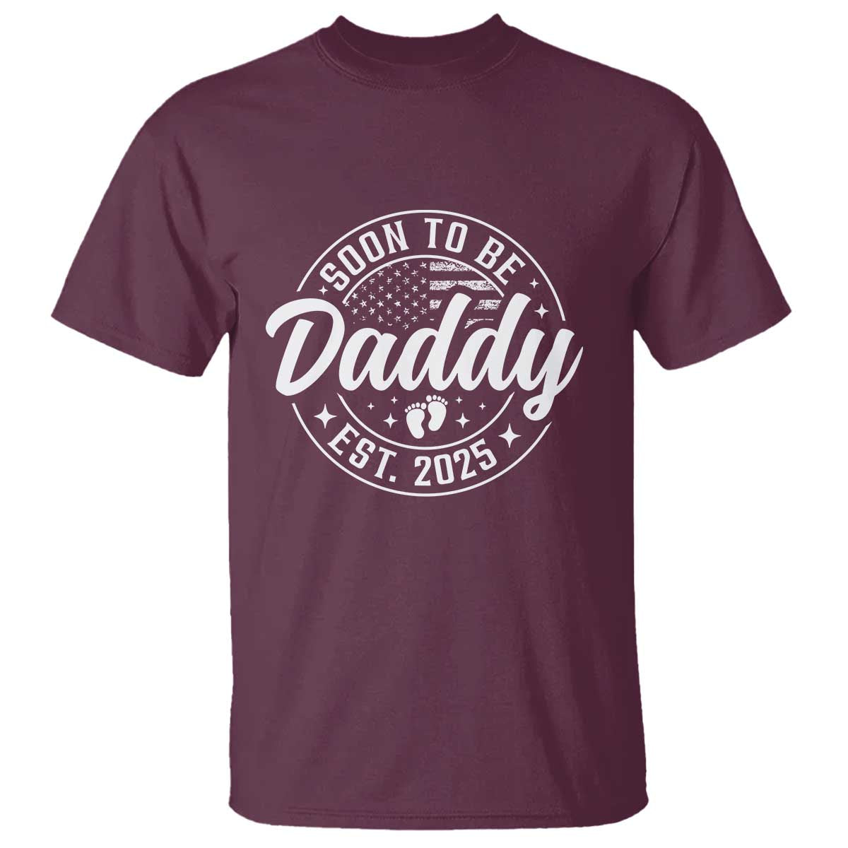 Funny Promoted To Daddy 2025 T Shirt Newborn Vintage American Flag Baby Footprint