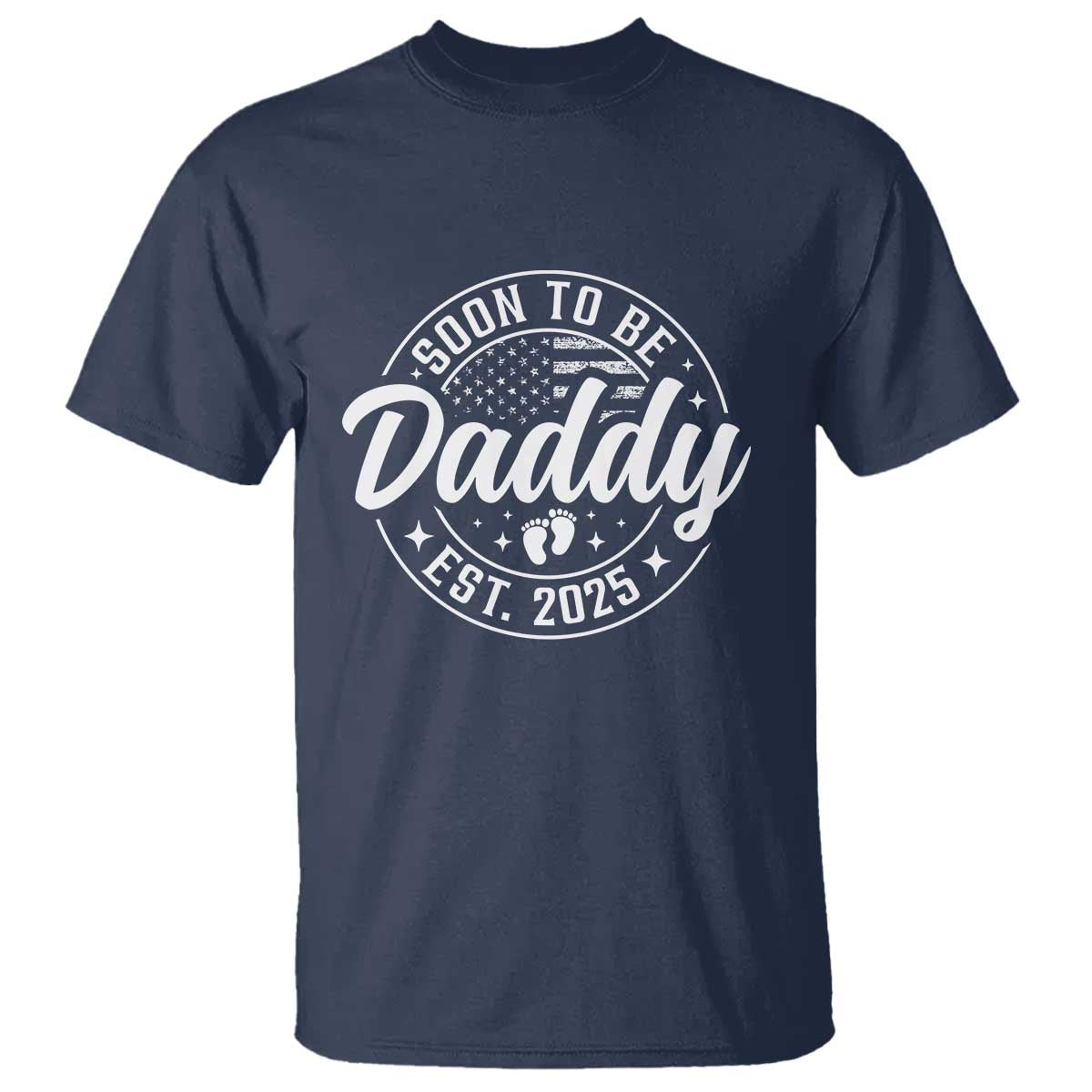 Funny Promoted To Daddy 2025 T Shirt Newborn Vintage American Flag Baby Footprint