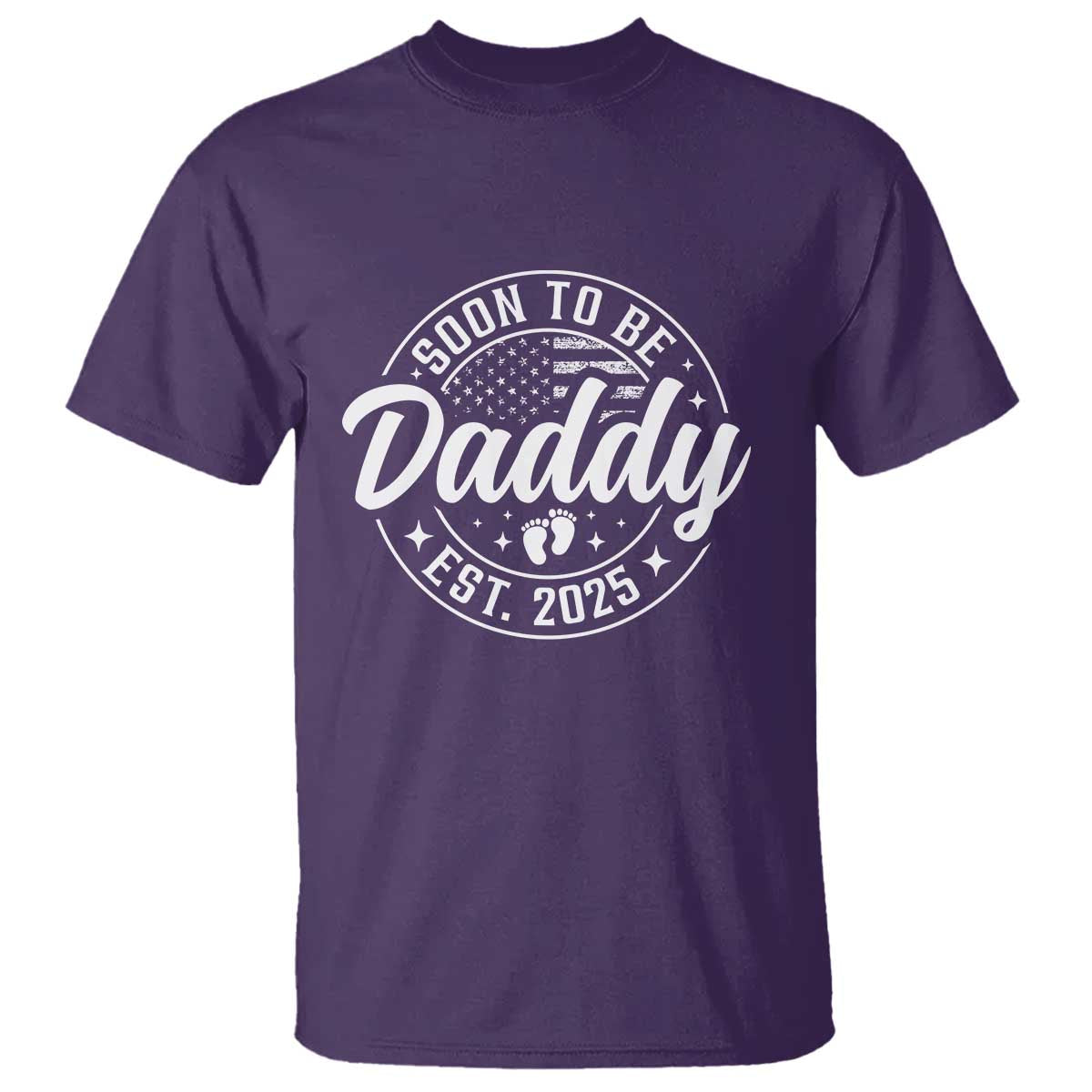 Funny Promoted To Daddy 2025 T Shirt Newborn Vintage American Flag Baby Footprint