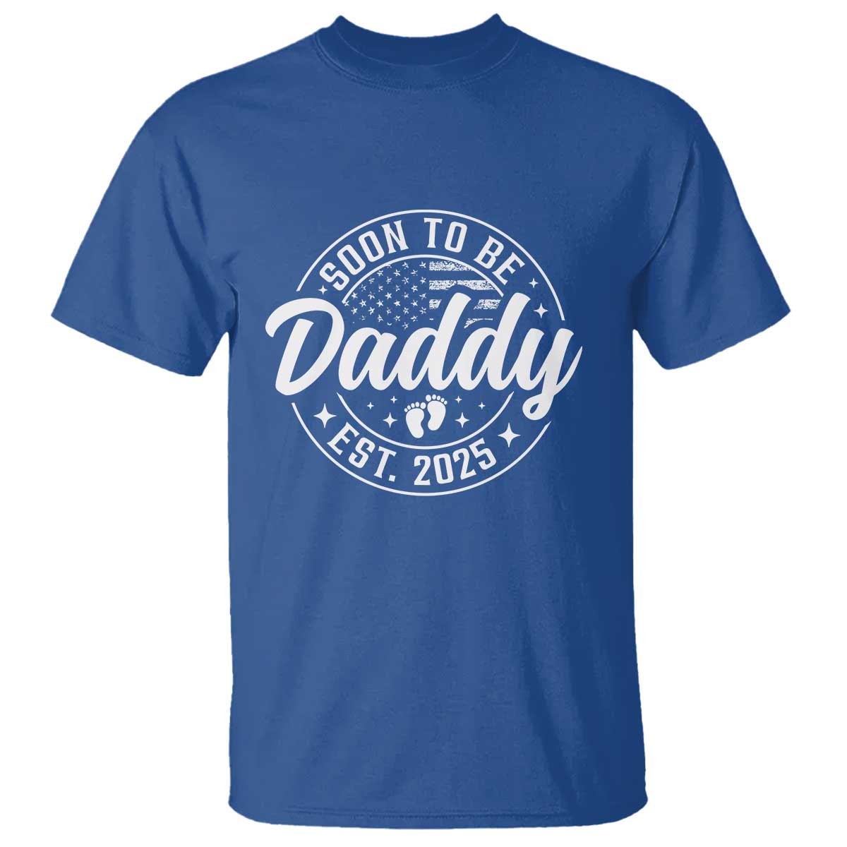 Funny Promoted To Daddy 2025 T Shirt Newborn Vintage American Flag Baby Footprint