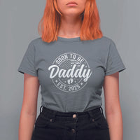 Funny Promoted To Daddy 2025 T Shirt For Women Newborn Vintage American Flag Baby Footprint