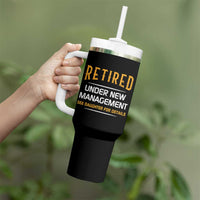 Funny Retired Under New Management See Daughter For Details Tumbler With Handle Dad Mom Retirement