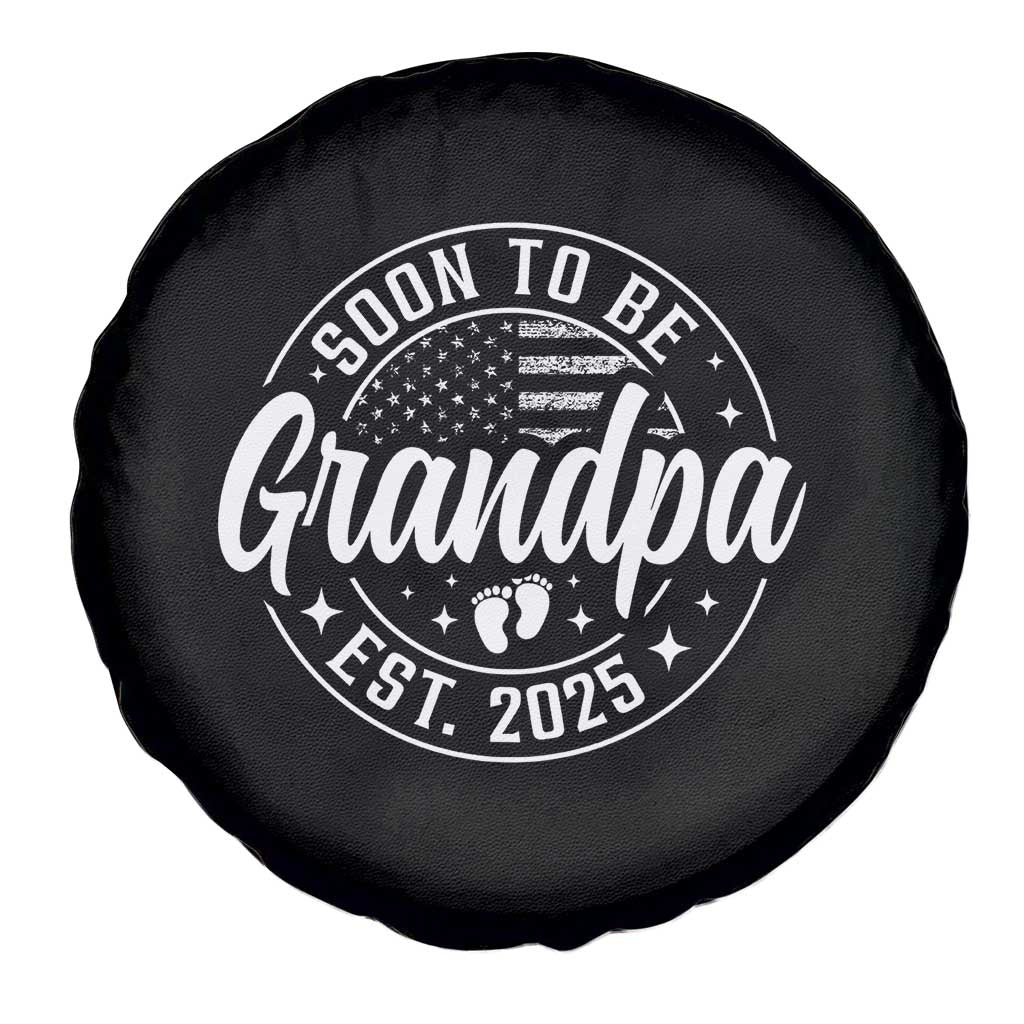 Funny Promoted To Grandpa 2025 Spare Tire Cover Newborn Vintage American Flag Baby Footprint