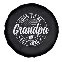 Funny Promoted To Grandpa 2025 Spare Tire Cover Newborn Vintage American Flag Baby Footprint