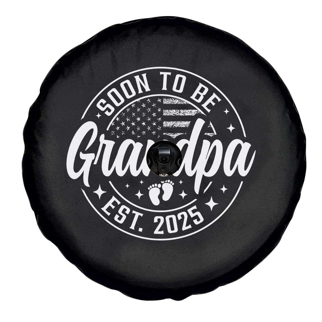 Funny Promoted To Grandpa 2025 Spare Tire Cover Newborn Vintage American Flag Baby Footprint