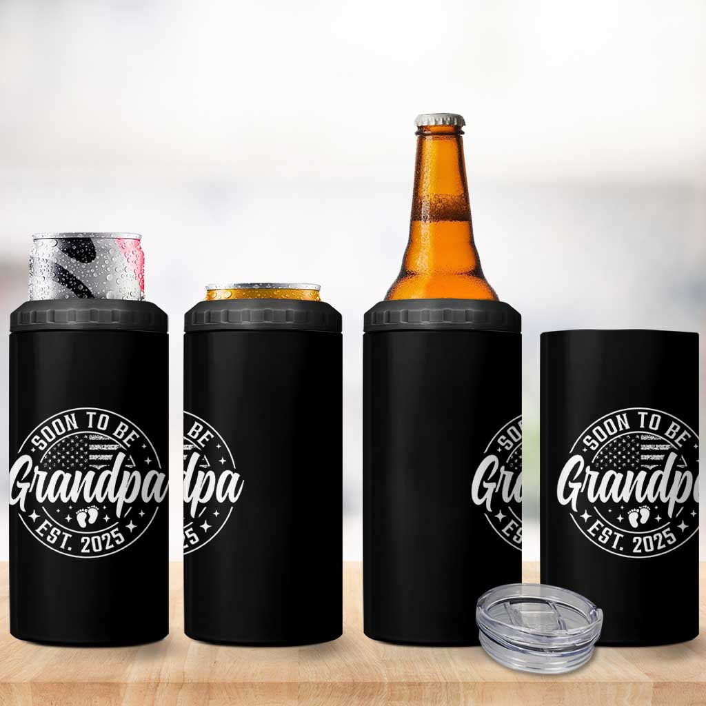 Funny Promoted To Grandpa 2025 4 in 1 Can Cooler Tumbler Newborn Vintage American Flag Baby Footprint