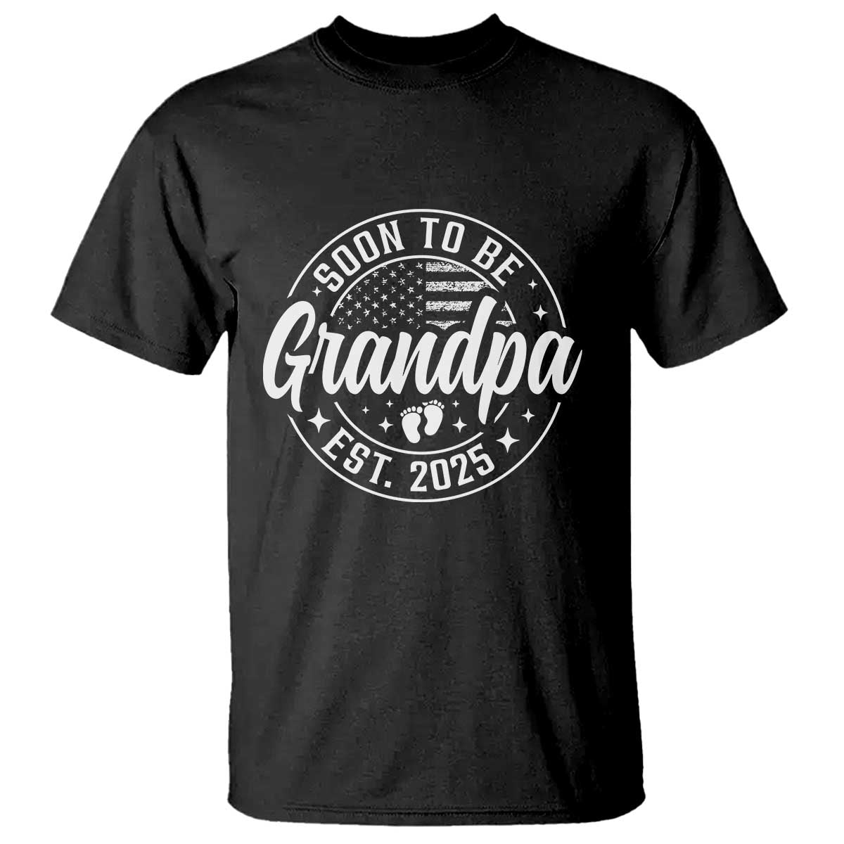 Funny Promoted To Grandpa 2025 T Shirt Newborn Vintage American Flag Baby Footprint