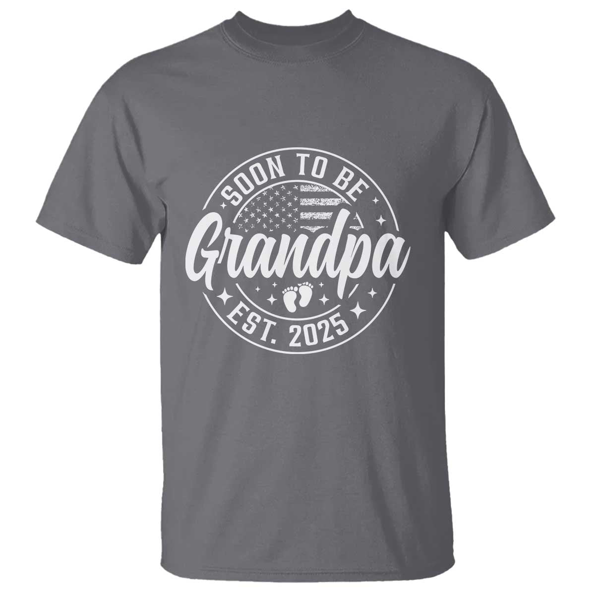 Funny Promoted To Grandpa 2025 T Shirt Newborn Vintage American Flag Baby Footprint