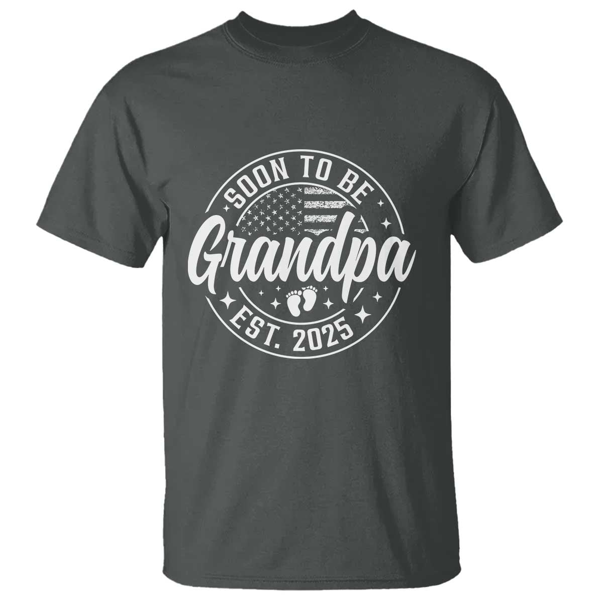 Funny Promoted To Grandpa 2025 T Shirt Newborn Vintage American Flag Baby Footprint