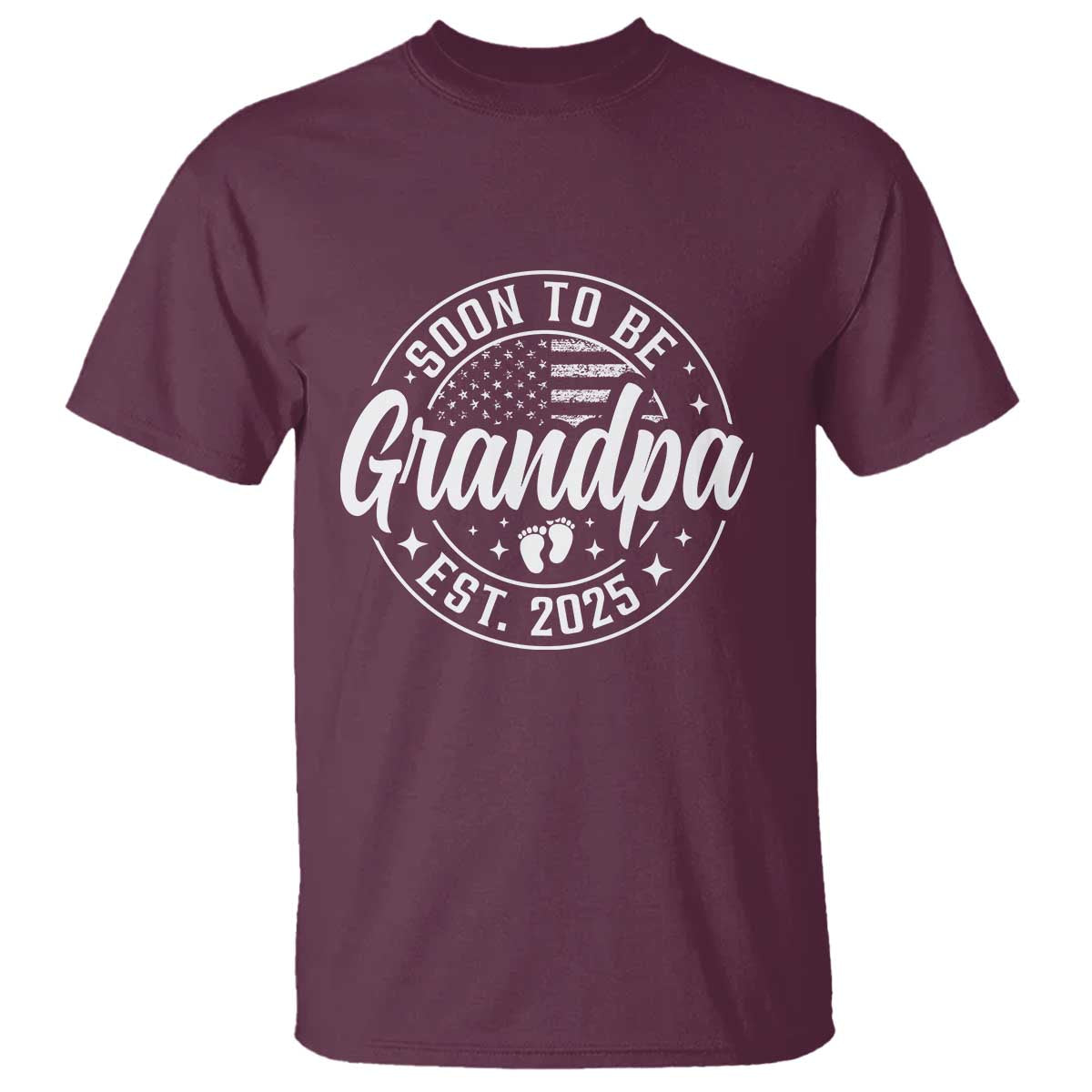 Funny Promoted To Grandpa 2025 T Shirt Newborn Vintage American Flag Baby Footprint
