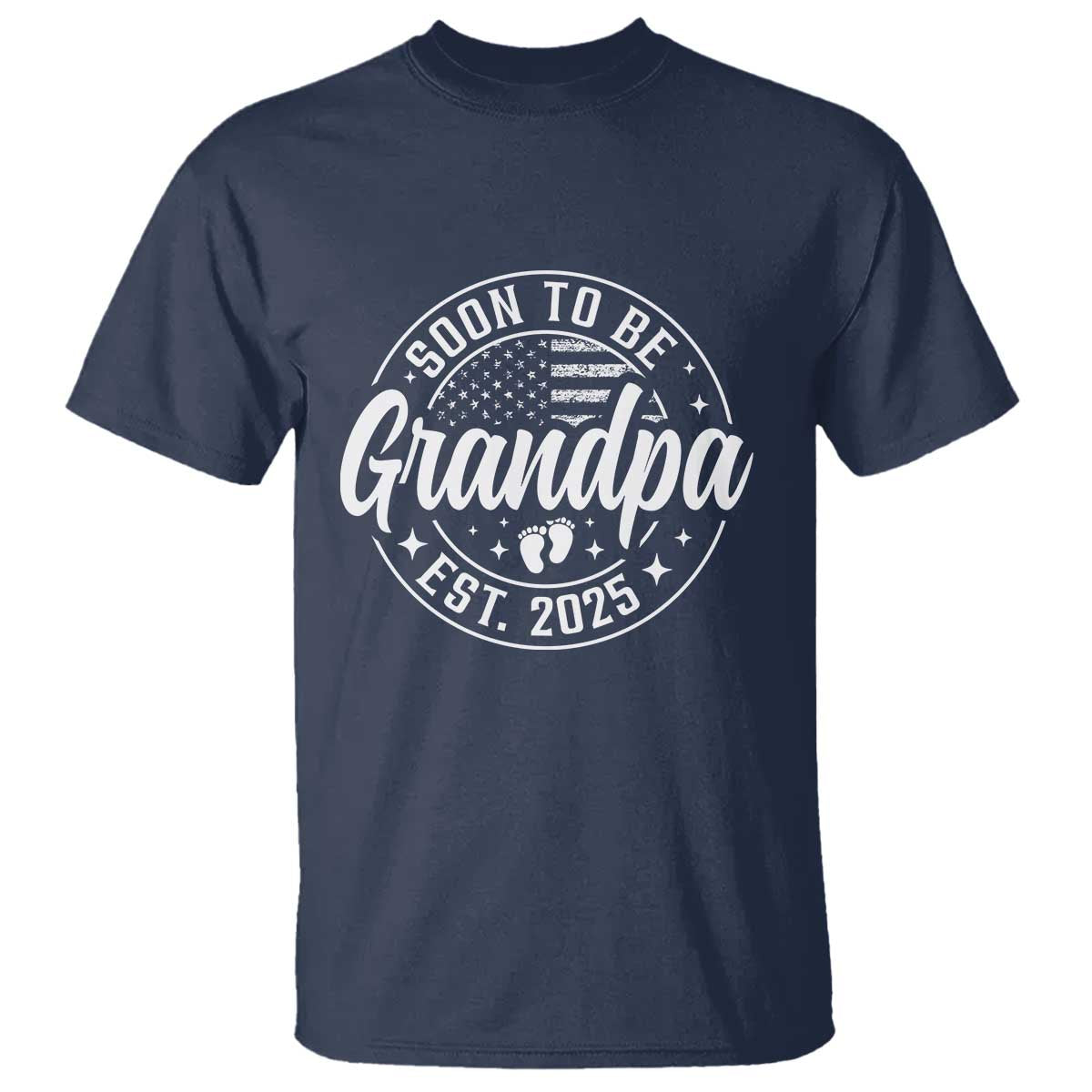 Funny Promoted To Grandpa 2025 T Shirt Newborn Vintage American Flag Baby Footprint