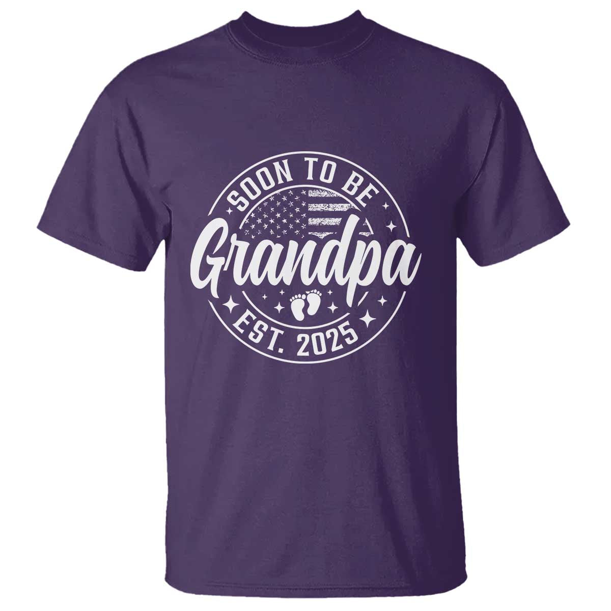 Funny Promoted To Grandpa 2025 T Shirt Newborn Vintage American Flag Baby Footprint