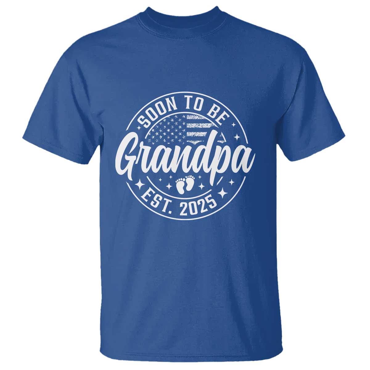 Funny Promoted To Grandpa 2025 T Shirt Newborn Vintage American Flag Baby Footprint